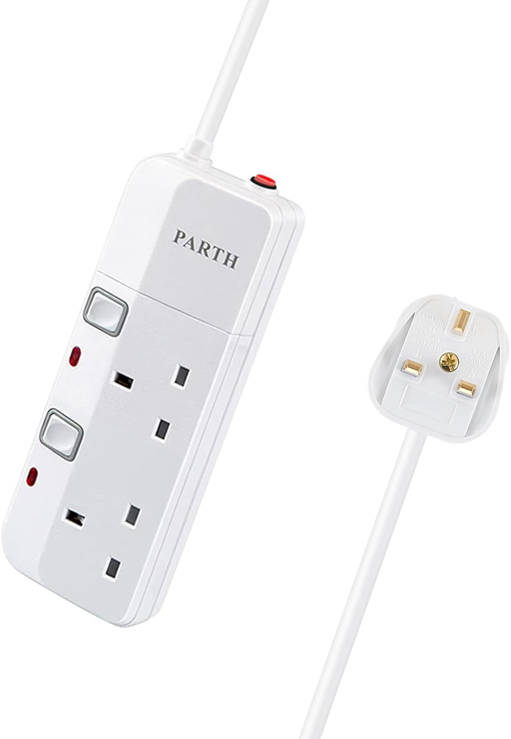 PARTH 3M Extension Lead Surge Protection 2 Gang Plugs Extension Socket with Indi
