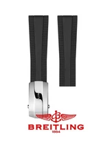 24mm Authentic BREITLING Rubber Strap Black Diver Watch Band Silver Buckle B