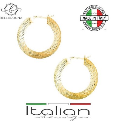 Italienische 14k Diamantschliff Ohrringe 25mm x 4mm Runde Creolen 925 Sterling Silber Neu