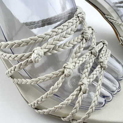 Gucci Strappy Braided Leather Sandal Cream Ivory Heel 7.5B Runs Small $750