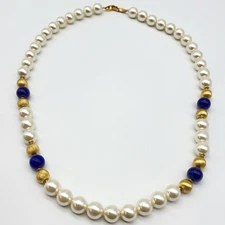Fabulous vintage Napier faux pearl bead necklace blue accents elegant bridal
