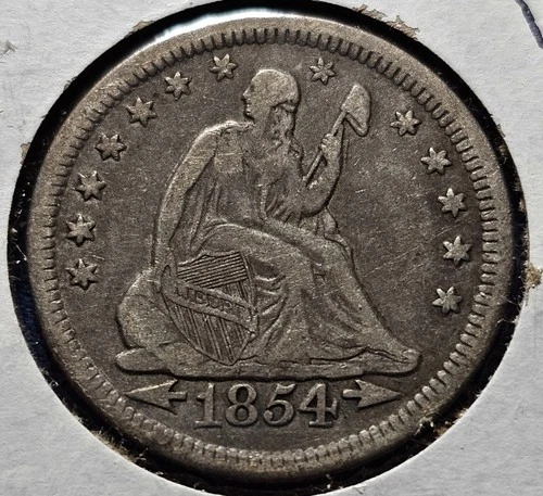 1854 25C SEATED LIBERTY SILVER QUARTER w/Arrows