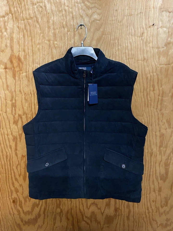 Polo Ralph Lauren Mens XL  Navy Quilted Suede Vest. $998 - Image 3 of 4