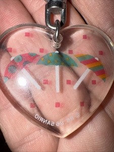 VINTAGE 1985 SANRIO UMBRELLAS CLEAR PLASTIC KEY CHAIN