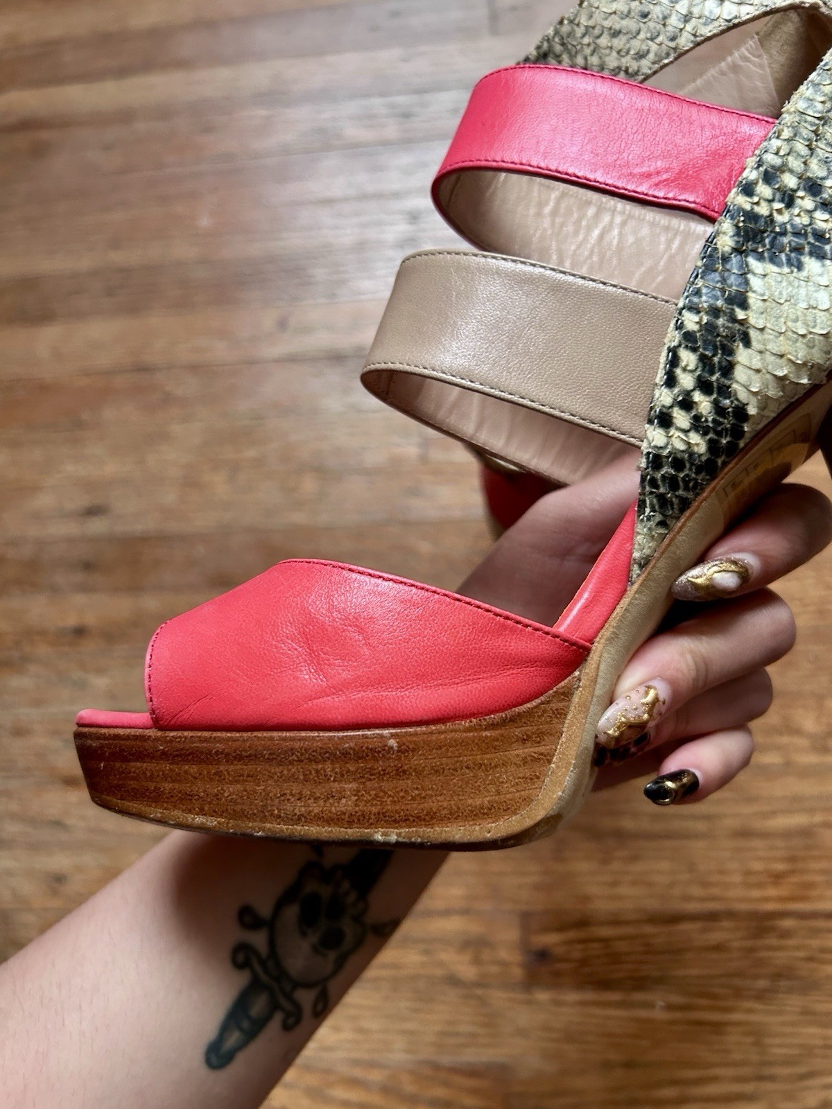 Fendi Tricolor Leather Python Gladiator Open Toe … - image 11