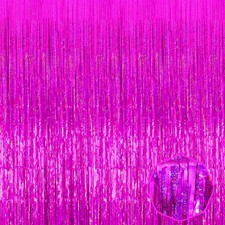 Rose Red Foil Fringe Curtain Backdrop 3 Pack 3.28x8.2 Ft Metallic Tinsel Decor