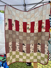 Handmade Patchwork Cotton Throw Quilt Multicolor Novelty Farm Scene 45x55
