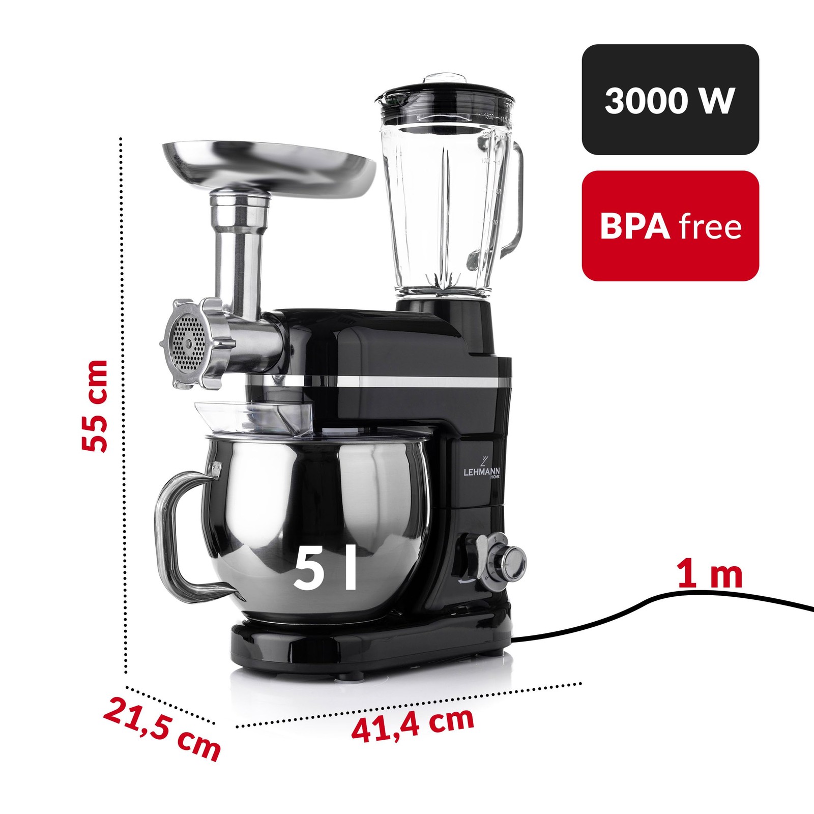Lehmann Robot da Cucina Universale 3 in 1 Set Mescolatore con Sistema di foto 3