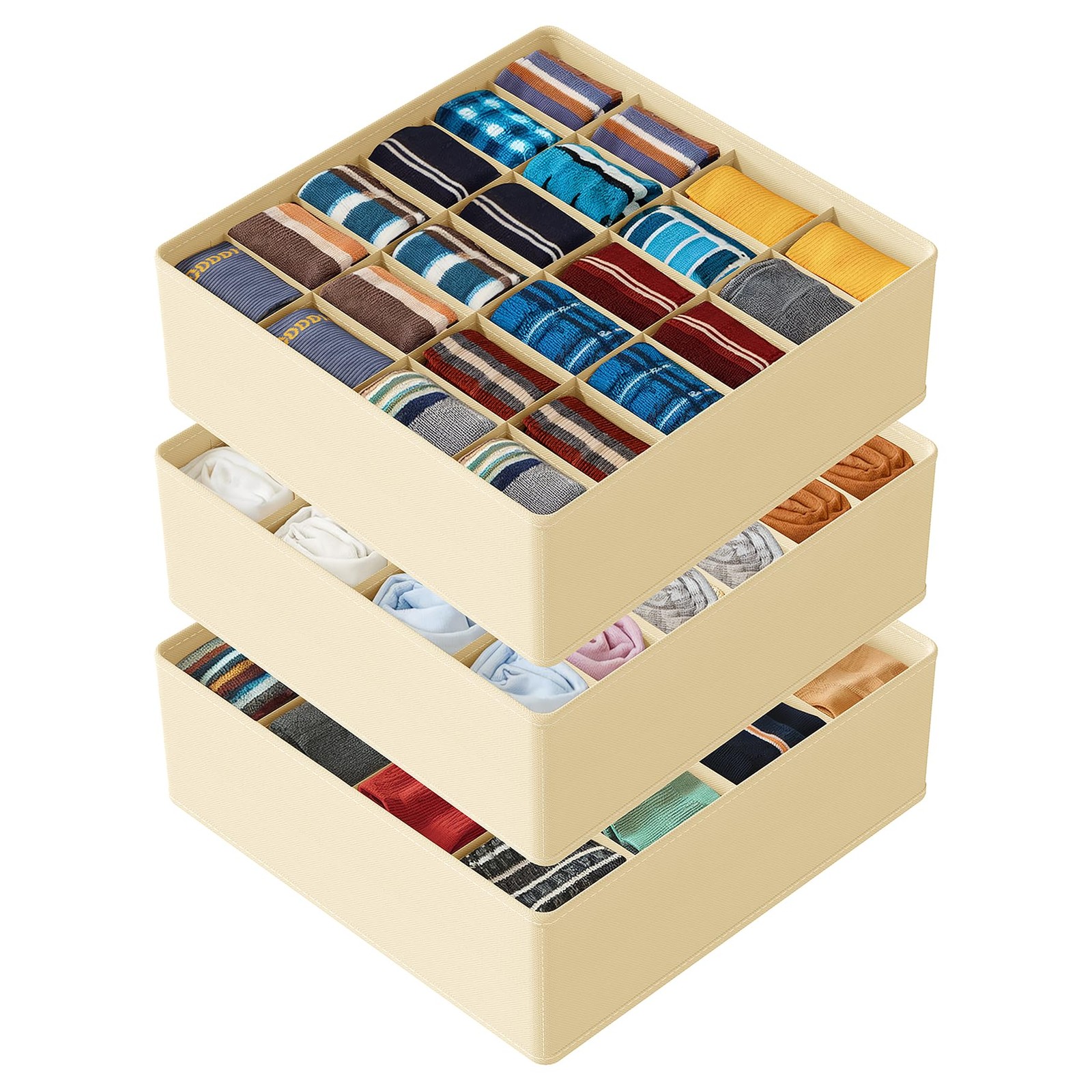 Sock Drawer Organizer Divider 3 Pack, 64 Cell Dresser Closet Nursery Underwea...-image