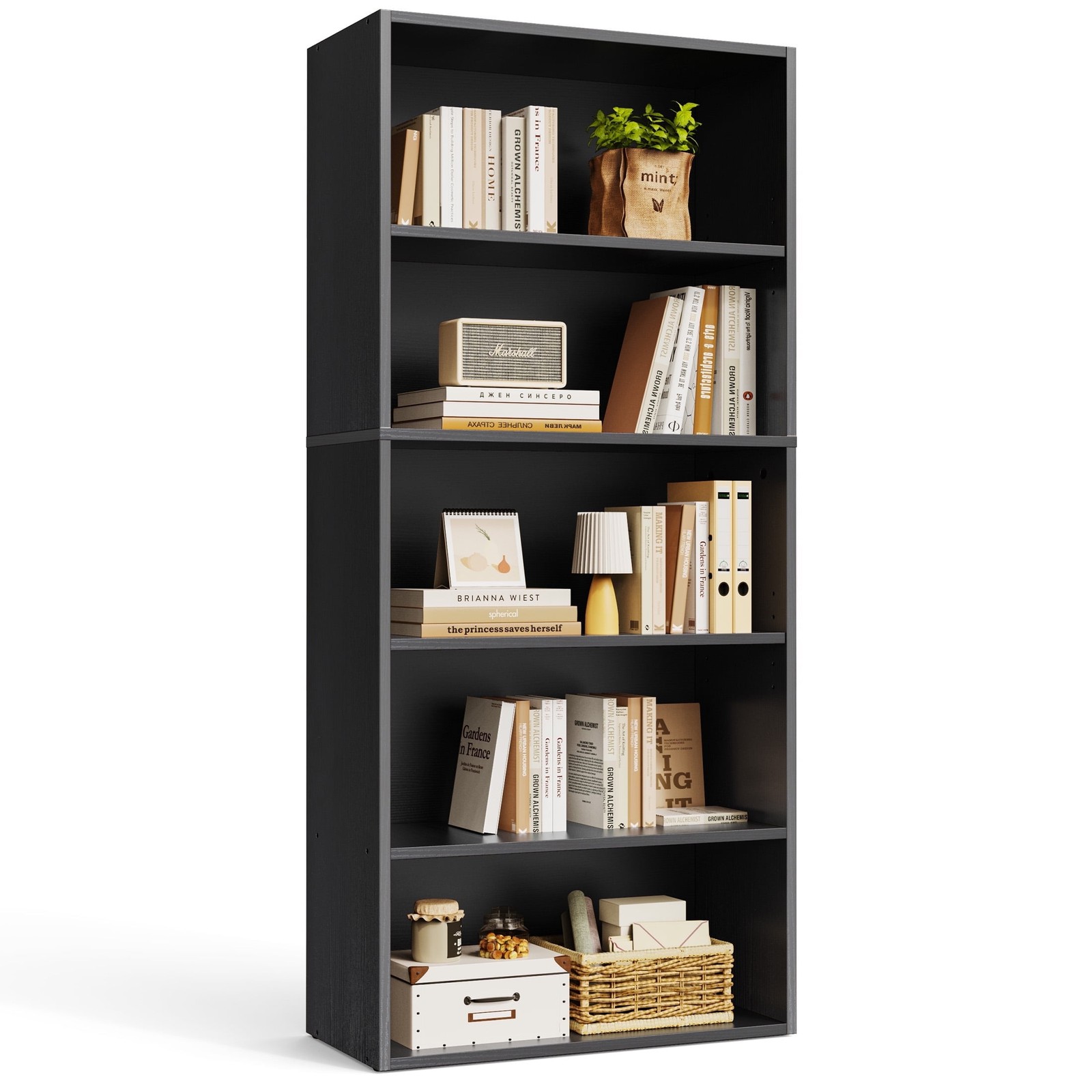 Edx 5 Tier Bookcase Storage, Large Tall Floor Standing Bookshelf, Adjustable