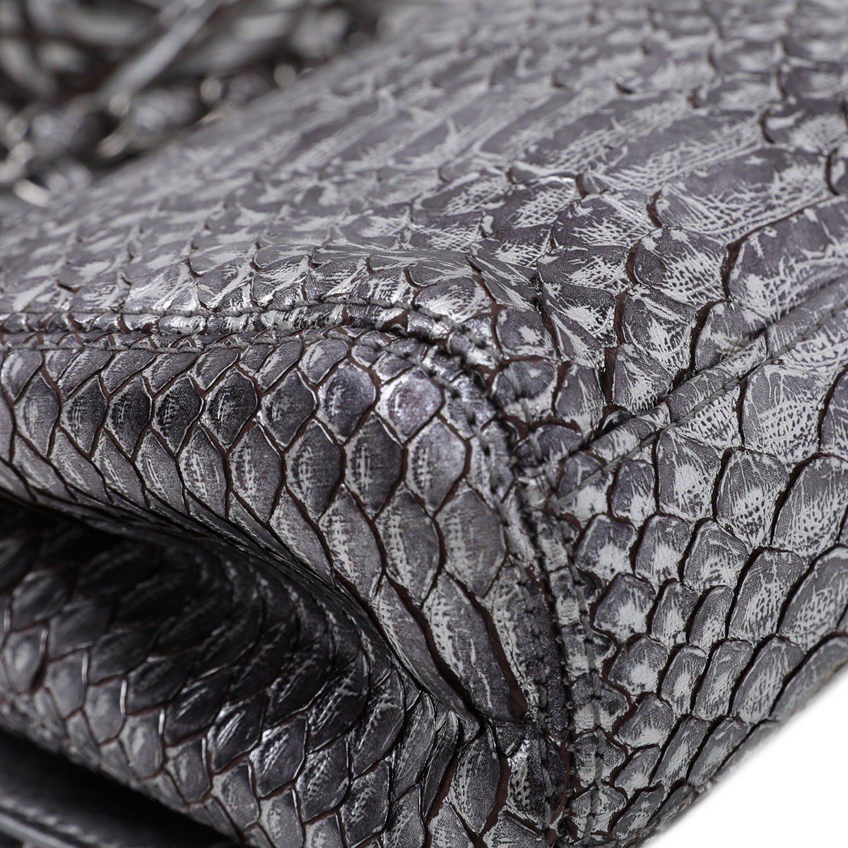 Chanel * 2006-2008 Silver Python Single Flap Shou… - image 5