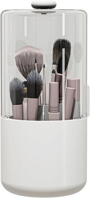 Makeup Brush Holder W/ Dustproof Cover Clear 360 Rotating Make Up Brushes