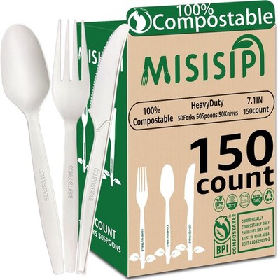 MISISIPI 150 Count Compostable Utensils Heavy Duty BPI