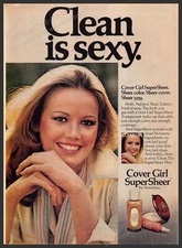 Cover Girl SuperSheer 1970s Print Advertisement 1976 Noxzema "Clean is sexy"