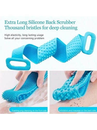Silicon Long Body Cleaning Double Sided Back Scrubber Bath Shower Belt Brush UK - Picture 9 of 12