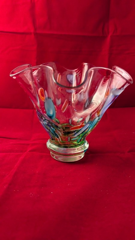 Vintage Murano Art Glass Bowl with Suspended Colors 1950s 6 x 7.25 inches approx