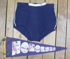 Vintage 1940s Robert Bruce Blue Wool Swimsuit Board Shorts Surfer Beach Pennant