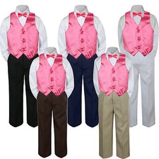 4pc Boy Baby Toddler Kid Coral Sunset Vest Bow Tie Formal Pants Set Suit sz S-7