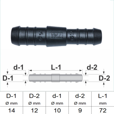 1 2 3 5 oder 10 Stck Schlauchverbinder 14 mm 12 mm RGV gerader reduziert schwarz