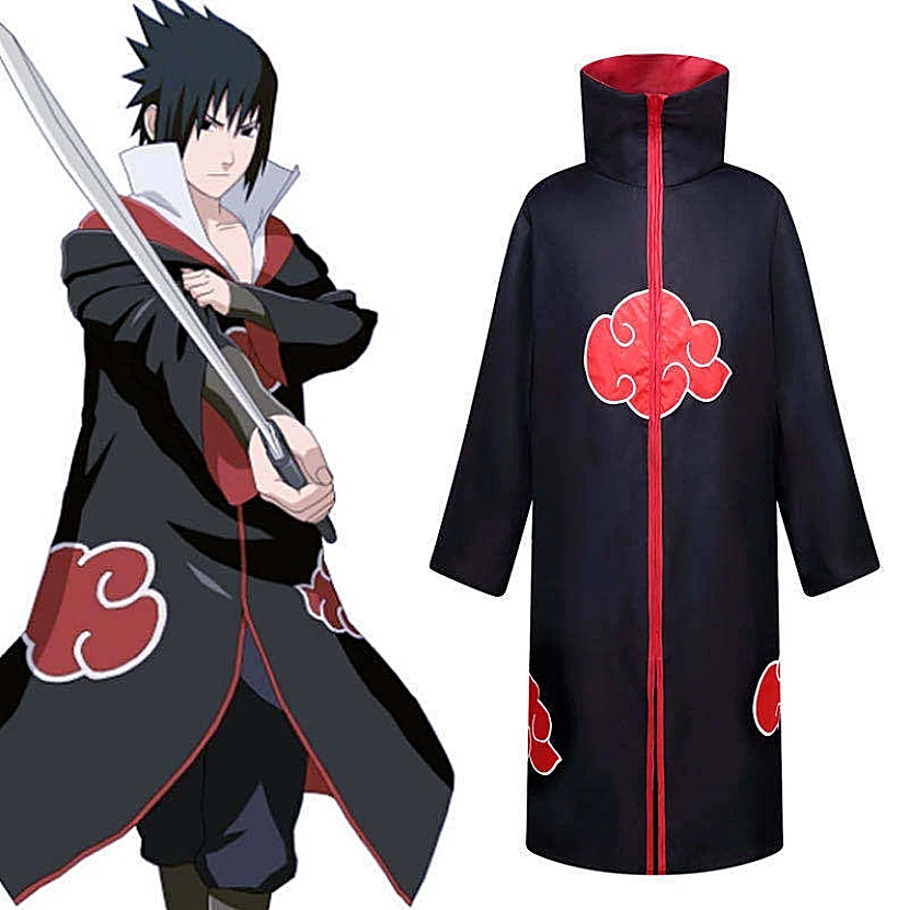 Naruto Akatsuki Robe Coat Uchiha Itachi Cosplay Costume Cloak Cape Unisex  XL-3XL