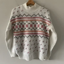 Vintage Hand Loomed Sweater Womens Medium Knit Cottagecore Farmcore Grandmacore