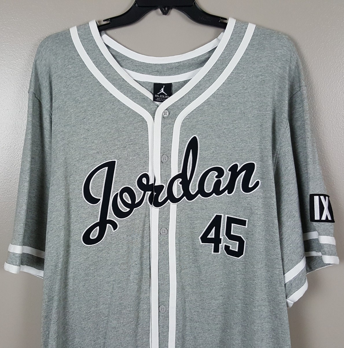 JORDAN IX RETRO 9 BARONS #45 BASEBALL JERSEY GREY RARE NEW 621610