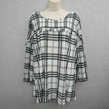 Signature Studio Womens Black White Blouse Large 3/4 Sleeve Casual Preppy Chic