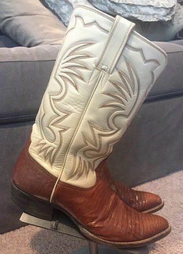 Vintage Rockabilly Two Tone Cowboy Boots Size Men 9.5 or Women 11 Brown/Cream - Picture 2 of 16