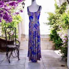 Style and Co Boho Maxi Dress Womens 10 Purple Paisley Sleeveless Scoop Neck