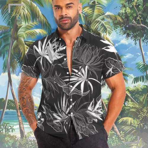 Hawaiianisches Hemd Herren Kokosnussbaum Druck Strand Urlaub Aloha Party kubanischer Kragen - Bild 26 von 48