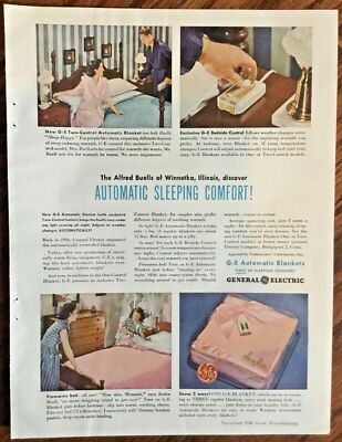 GE electric blanket ad 1946 original vintage 1940s retro art mother family  print