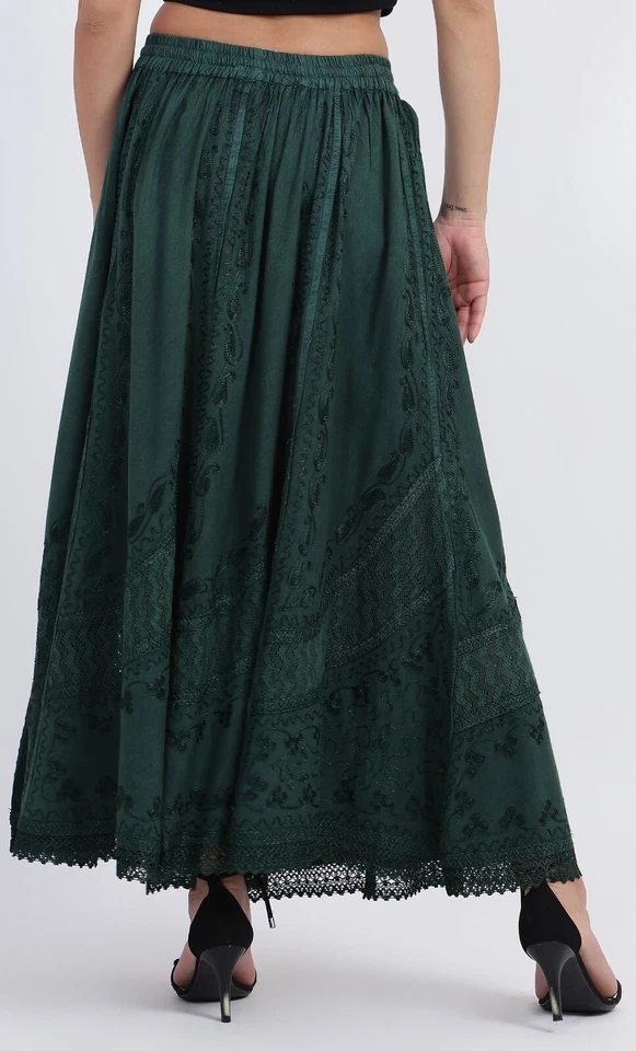 Boho Maxi Skirt Embroidered Flare Viscose Net UK Size 8 10 12 14 16 18 20 22 24  - Image 3 of 4