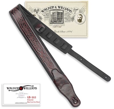 Walker & Williams GB-163 Oxblood Brown Padded Strap with Oak Leaves & Texas Star