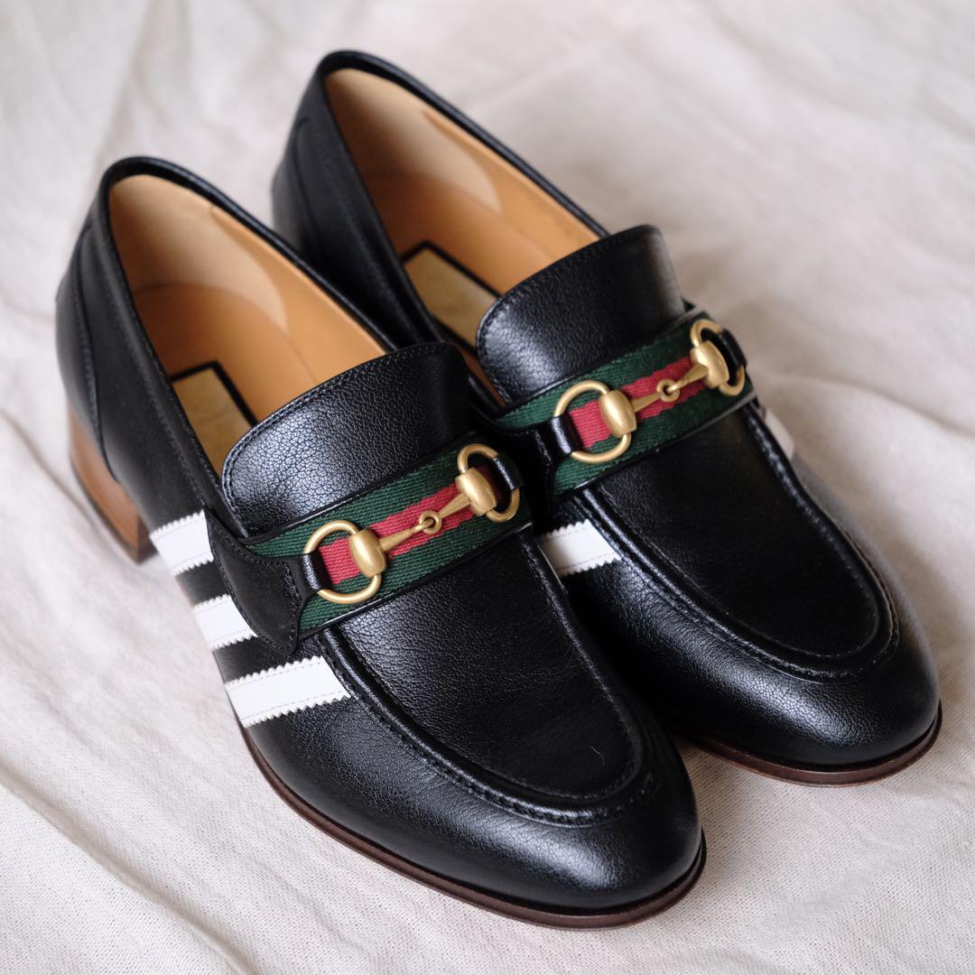 GUCCI × adidas Black Leather Horsebit Sherry Line Loafers GUCCI × adidas Black Leather Horsebit Sherry Line Loafers
