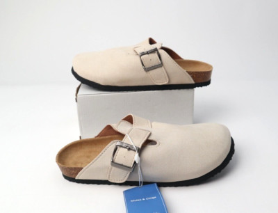 Womens Clogs Cork Footbed Suede Slippers Arch Support Potato Shoes Beige US 7.5