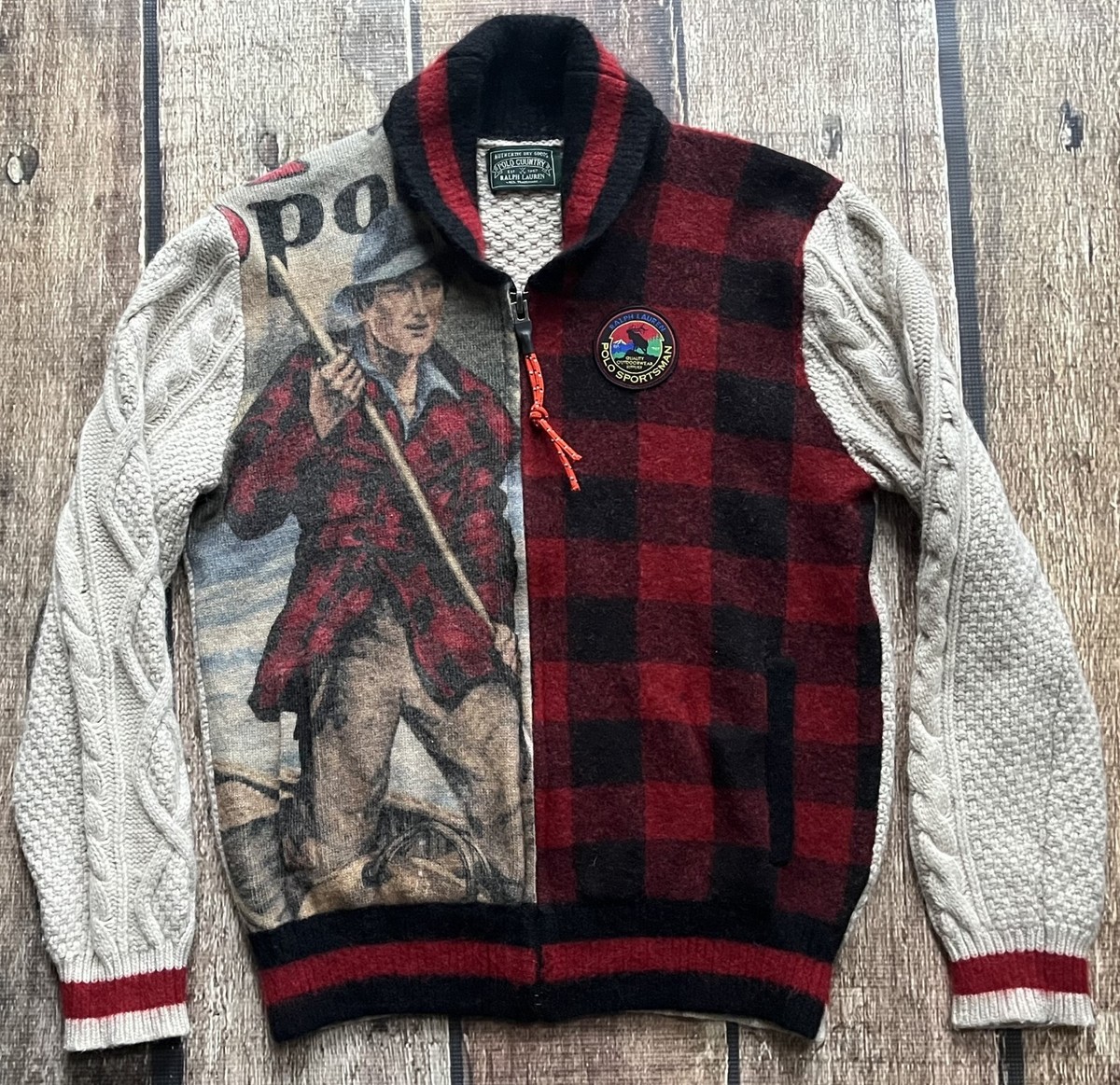POLO RALPH LAUREN COUNTRY SPORTSMAN PATCHWORK CABLE KNIT CARDIGAN