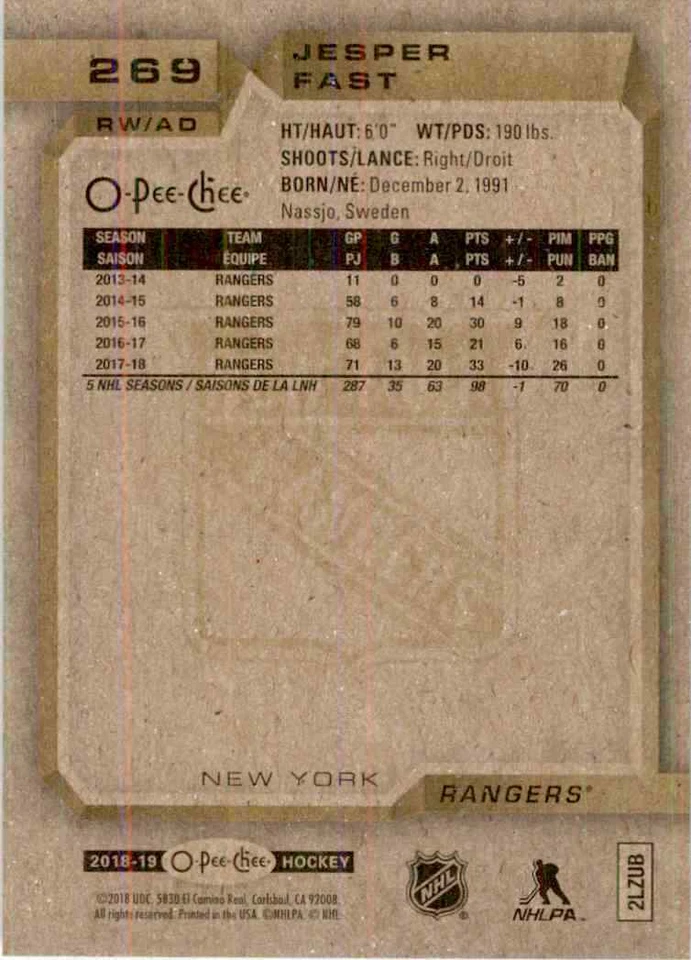 2018-19 O-Pee-Chee Jesper Fast #269 - Image 2 of 2