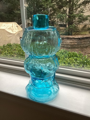 Vintage Blue Glass Indiana Tiara Mountaineer Jolly Old Man Whiskey Decanter - Picture 4 of 9