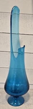Mid Century Fayette L.E. Smith Swung Glass Turquoise Peacock Blue Vase FREEUSHIP