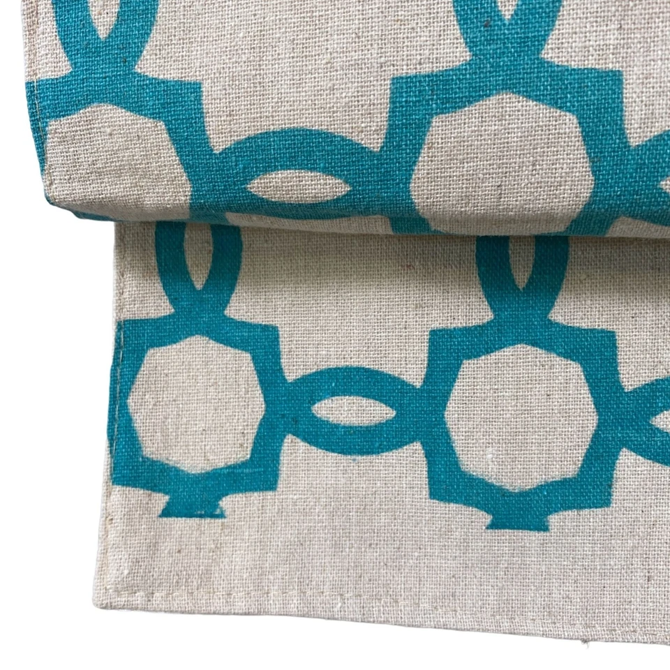 Modern Tablecloth Runner 14x72 Turquoise Natural Linen Blend - Image 3 of 4