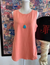 H by Halston Soft Coral Sleeveless Knit Tank Top w/ Lace Inset Details M New