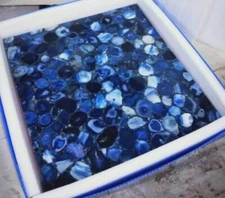 18"x18" Blue Agate Custom Coffee Dining table Top handmade Gemstone Interior Art