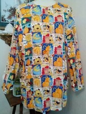 Life Scrub Top Medium Autumn Harvest Orange Pumpkins Cats Snap Front Long Sleeve