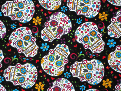 FAT QUARTER FOLKLORIC SUGAR SKULLS 100% COTTON FABRIC GOTHIC DAVID ...