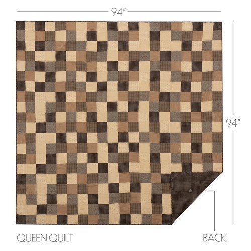 KETTLE GROVE Queen Patchwork Quilt 94x94 Black Brown Creme Country Primitive - Picture 6 of 9