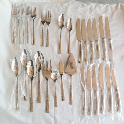 (29) Pcs TOMODACHI Hampton Forge Ella 18-10 Stainless Hammered flatware set