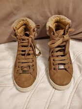 Ugg Chestnut Leather High Top Sneaker Zip Boot Wool Lines Wonens 6.5