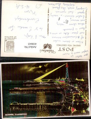 410643,England Blackpool Illuminations Nacht Leuchtturm Mondschein