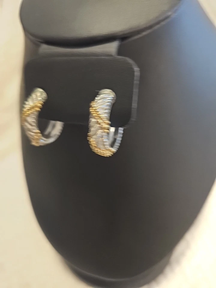 Judith Ripka Sterling Silver Two Tone Braided Rope 1" Hoop Earrings  - Image 2 of 4