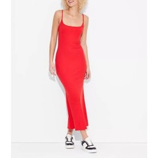 NWT Wild Fable Spaghetti Straps Ribbed Maxi Slip Dress Stretchy Red Women's XL